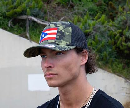 Puerto Rico Flag Snapback Trucker Baseball Hat (Camouflage) - International Tie