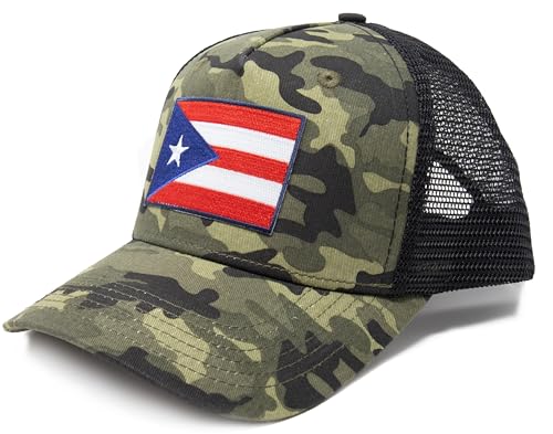Puerto Rico Flag Snapback Trucker Baseball Hat (Camouflage) - International Tie