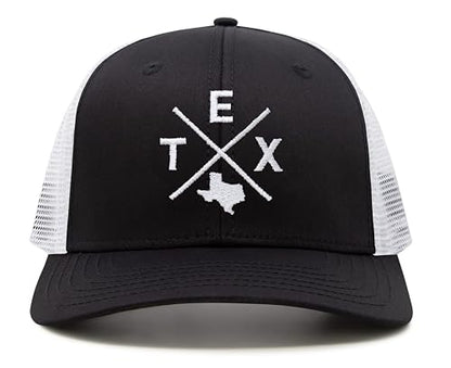 International Tie Texas TEX Hat for Men and Women – Lone Star Snapback Trucker Baseball Cap (Black/White)