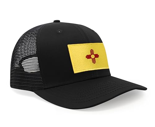 International Tie Premium New Mexico State Flag Hat for Men and Women - Snapback Trucker Baseball Cap (All Black)