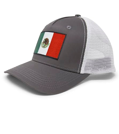 Mexico Flag Trucker Baseball Snapback Hat (Grey White) - International Tie