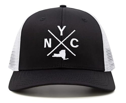 International Tie Premium New York City NYC Hat for Men and Women – Snapback Trucker Baseball Cap (Black/White)