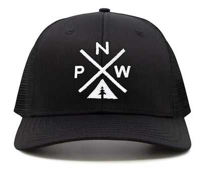 International Tie Pacific Northwest PNW Hat for Men and Women - Snapback Trucker Baseball Cap (All Black)