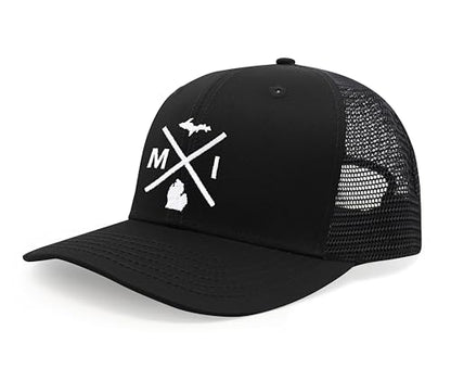 International Tie Michigan MI Hat for Men and Women - Snapback Trucker Baseball Cap (All Black)