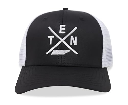 International Tie Tennessee Ten Hat for Men and Women - Snapback Trucker Baseball Cap (Black/White)