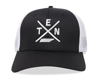 International Tie Tennessee Ten Hat for Men and Women - Snapback Trucker Baseball Cap (Black/White)