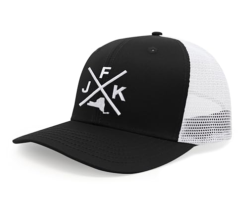 International Tie John F. Kennedy International Airport JFK Hat for Men and Women - Snapback Trucker Baseball Cap (Black/White)