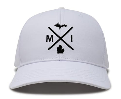 International Tie Michigan MI Hat for Men and Women - Snapback Trucker Baseball Cap (All White)