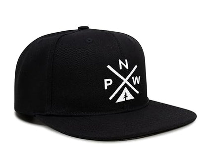 International Tie Pacific Northwest PNW Hat for Men and Women - Snapback Trucker Baseball Cap (Black Flatbill)