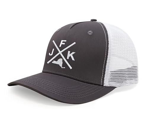 International Tie John F. Kennedy International Airport JFK Hat for Men and Women - Snapback Trucker Baseball Cap (Grey/White) - International Tie