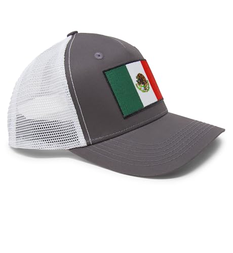 Mexico Flag Trucker Baseball Snapback Hat (Grey White) - International Tie