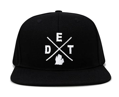 International Tie Premium Detroit DET Hat for Men and Women – Snapback Trucker Baseball Cap (Black Flatbill)