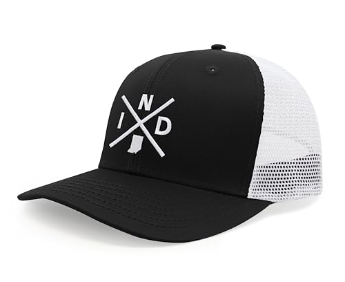 International Tie Indiana IND Hat for Men and Women - Snapback Trucker Baseball Cap (Black/White)