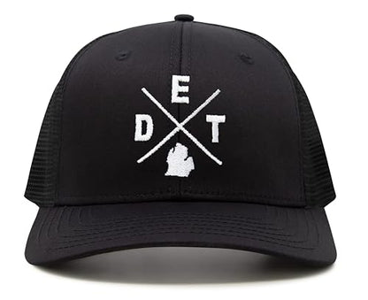 International Tie Premium Detroit DET Hat for Men and Women – Snapback Trucker Baseball Cap (All Black)