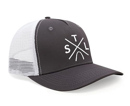 International Tie St. Louis STL Hat for Men and Women - Snapback Trucker Baseball Cap (Grey/White)