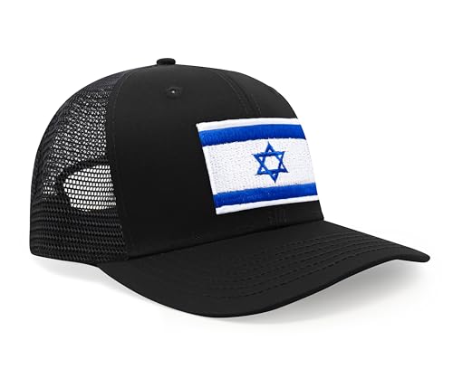 International Tie Premium Israel Flag Hat for Men and Women - Snapback Trucker Baseball Cap (All Black)