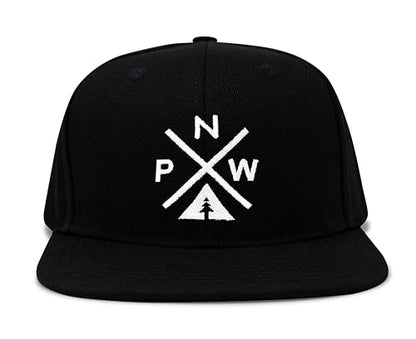 International Tie Pacific Northwest PNW Hat for Men and Women - Snapback Trucker Baseball Cap (Black Flatbill)