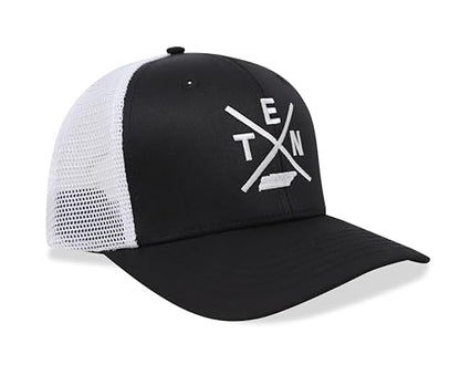 International Tie Tennessee Ten Hat for Men and Women - Snapback Trucker Baseball Cap (Black/White)
