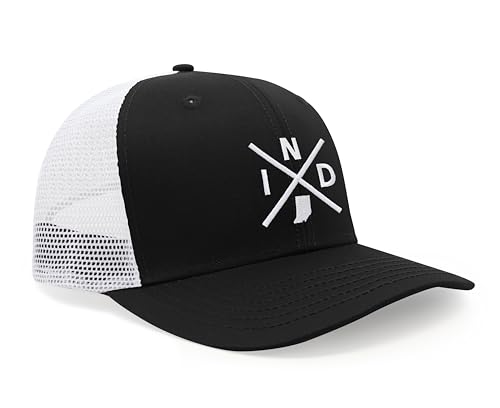 International Tie Indiana IND Hat for Men and Women - Snapback Trucker Baseball Cap (Black/White)