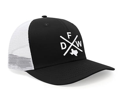 International Tie Premium Dallas Fort Worth DFW Hat for Men and Women – Lone Star State Snapback Trucker Baseball Cap (Black/White)