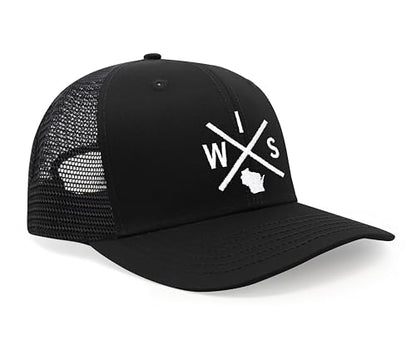 International Tie Wisconsin WIS Hat for Men and Women - Snapback Trucker Baseball Cap (All Black)