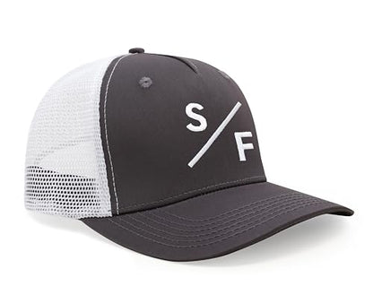 International Tie San Francisco SF Hat for Men and Women - Snapback Trucker Baseball Cap (Grey/White)