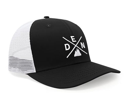 International Tie Premium Denver DEN Hat for Men and Women – Snapback Trucker Baseball Cap (Black/White)