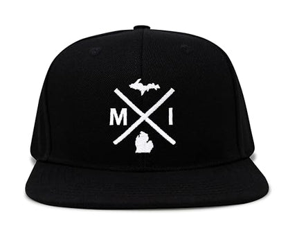 International Tie Michigan MI Hat for Men and Women - Snapback Trucker Baseball Cap (Black Flatbill)
