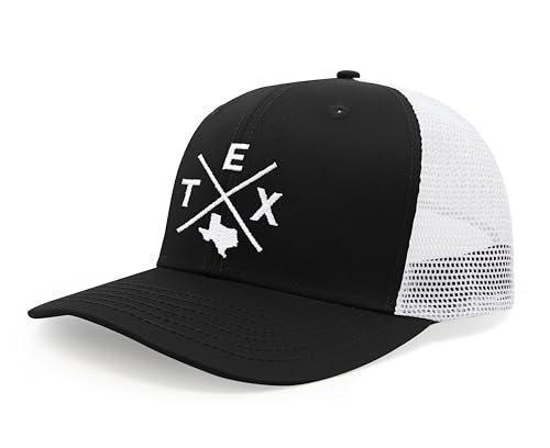 International Tie Texas TEX Hat for Men and Women – Lone Star Snapback Trucker Baseball Cap (Black/White)