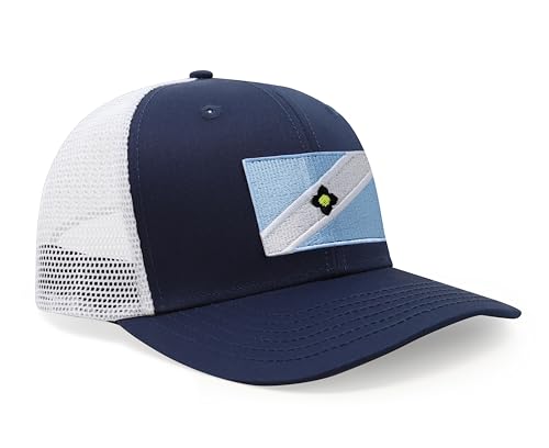 International Tie Premium Madison Flag Hat for Men and Women - Snapback Trucker Baseball Cap (Navy White)