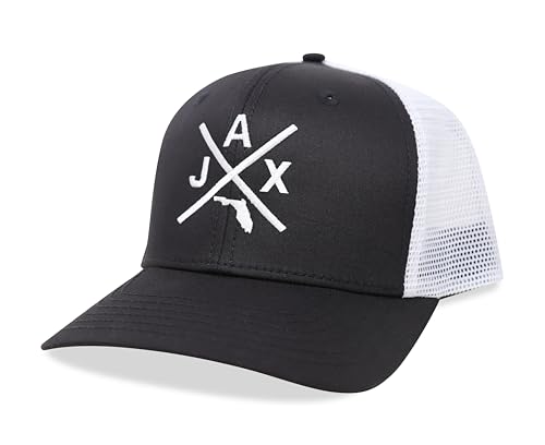 International Tie Jacksonville Jax Hat for Men and Women - Snapback Trucker Baseball Cap (Black/White)