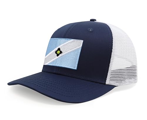 International Tie Premium Madison Flag Hat for Men and Women - Snapback Trucker Baseball Cap (Navy White)