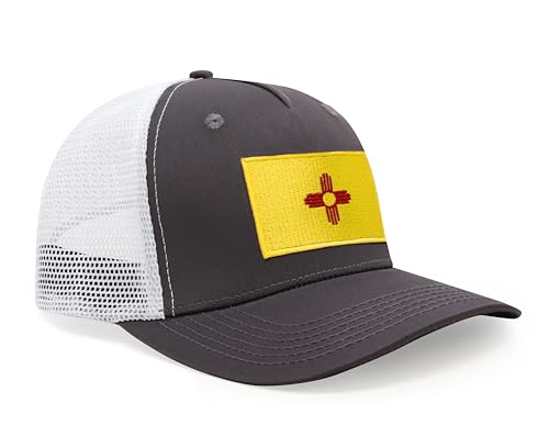 International Tie Premium New Mexico State Flag Hat for Men and Women - Snapback Trucker Baseball Cap (Grey White)