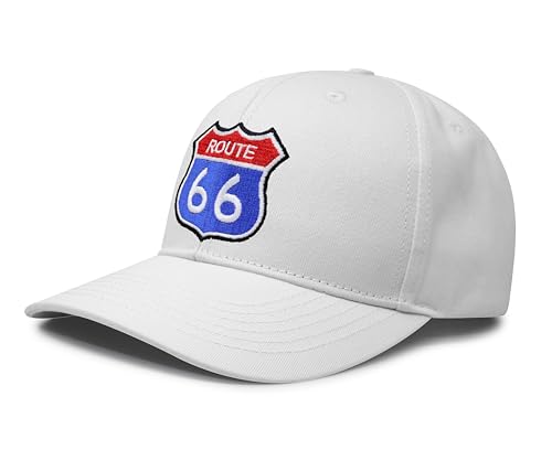 International Tie Premium Route 66 Hat for Men and Women – Mother Road Snapback Trucker Baseball Cap (All White)