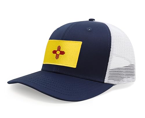 International Tie Premium New Mexico State Flag Hat for Men and Women - Snapback Trucker Baseball Cap (Navy White)