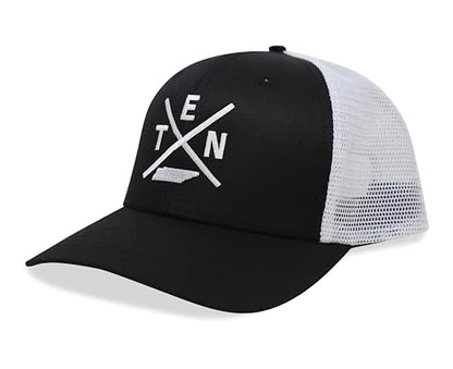 International Tie Tennessee Ten Hat for Men and Women - Snapback Trucker Baseball Cap (Black/White)