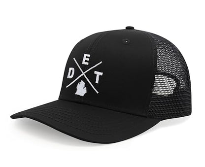 International Tie Premium Detroit DET Hat for Men and Women – Snapback Trucker Baseball Cap (All Black)