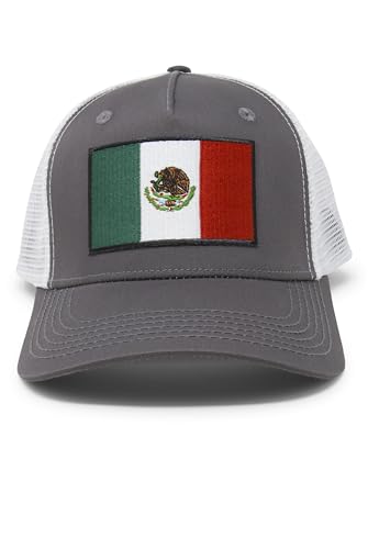 Mexico Flag Trucker Baseball Snapback Hat (Grey White) - International Tie