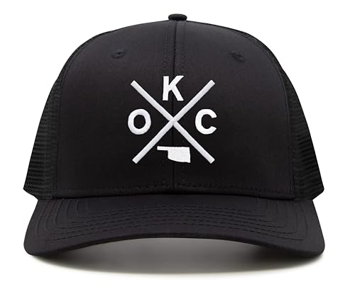 International Tie Oklahoma City OKC Hat for Men and Women - Snapback Trucker Baseball Cap (All Black)