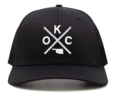 International Tie Oklahoma City OKC Hat for Men and Women - Snapback Trucker Baseball Cap (All Black)