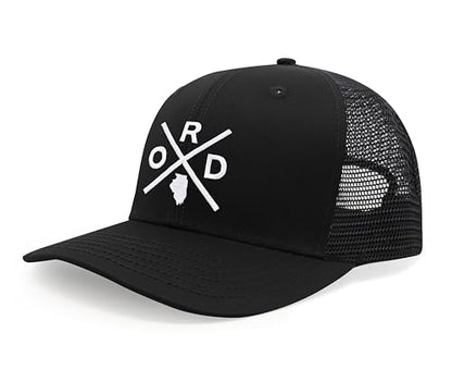 International Tie Premium Chicago O’Hare International Airport ORD Hat for Men and Women – Snapback Trucker Baseball Cap (All Black)