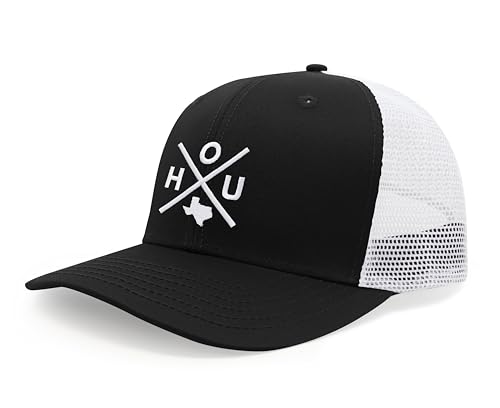 International Tie Houston HOU Hat for Men and Women - Snapback Trucker Baseball Cap (Black/White)