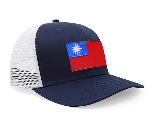 Premium Taiwan Flag Trucker Hat for Men and Women - Snapback Baseball Cap (Navy White)