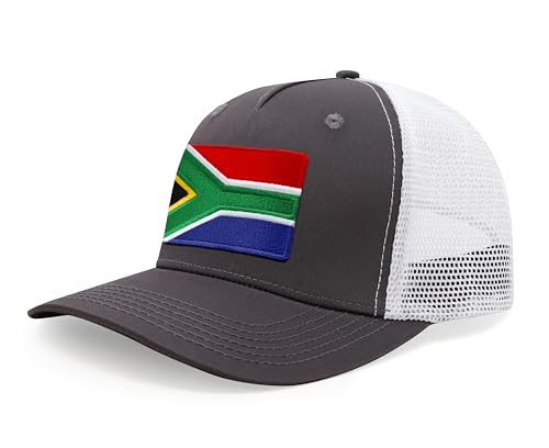 International Tie Premium South Africa Flag Hat for Men and Women - Snapback Trucker Baseball Cap (Grey White)