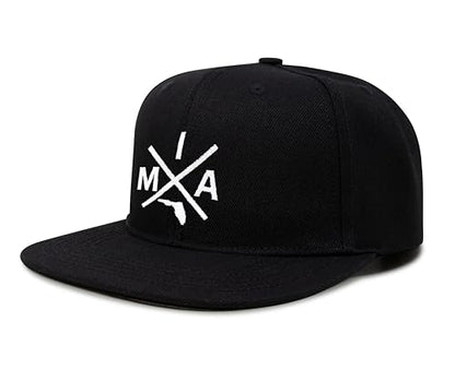 International Tie Miami MIA Hat for Men and Women - Snapback Trucker Baseball Cap (Black Flatbill)
