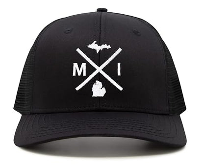 International Tie Michigan MI Hat for Men and Women - Snapback Trucker Baseball Cap (All Black)