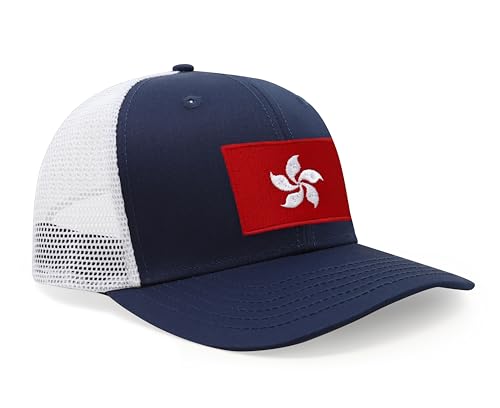 International Tie Premium Hong Kong Flag Hat for Men and Women - Snapback Trucker Baseball Cap (Navy White)