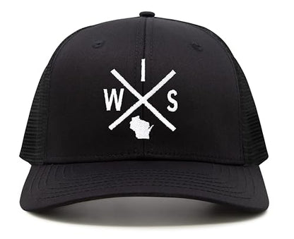 International Tie Wisconsin WIS Hat for Men and Women - Snapback Trucker Baseball Cap (All Black)