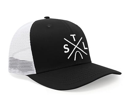 International Tie Premium St Louis STL Hat for Men and Women – Snapback Trucker Baseball Cap (Black/White)