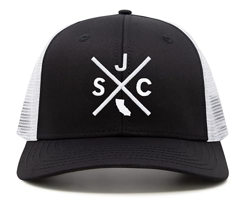International Tie San Jose California SJC Hat for Men and Women - Snapback Trucker Baseball Cap (Black/White)